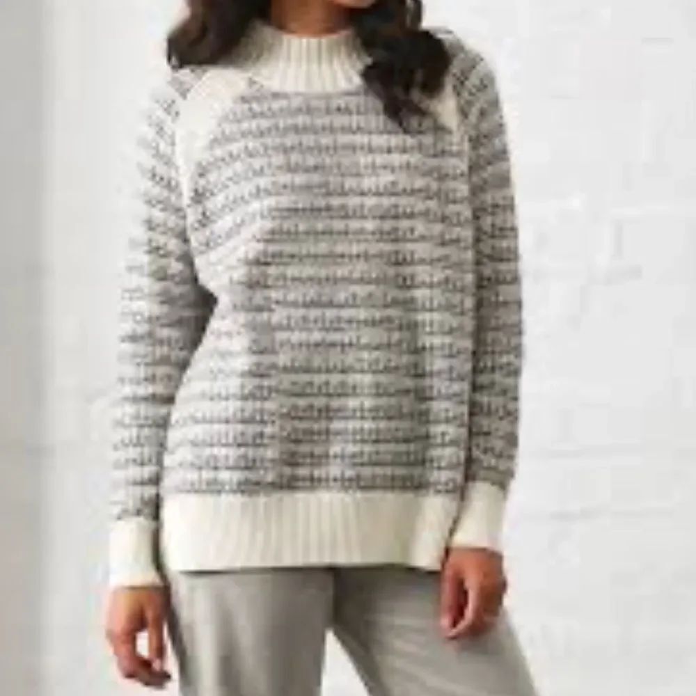Zaket & Plover Mohair Merino Wool Cream Gray Geometric Pullover Sweater